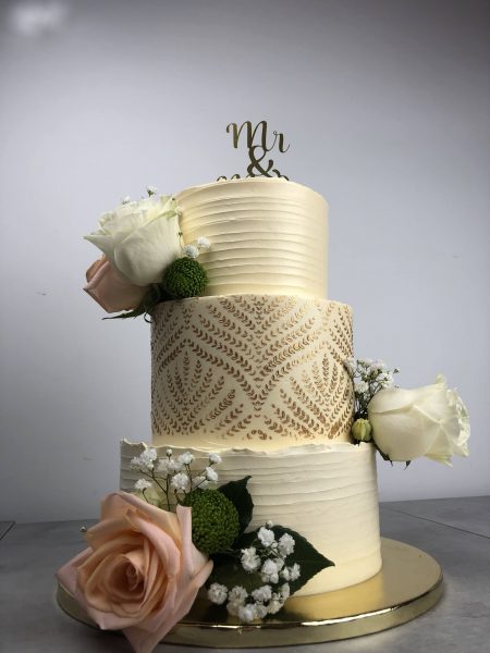 Three-Story Wedding Cakes with Flowers.