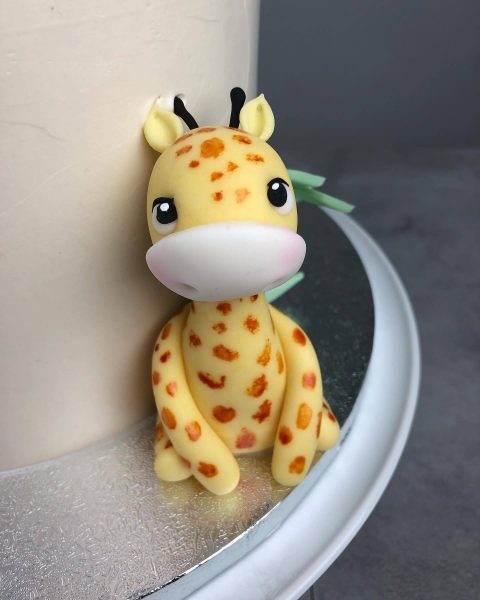 Customised lion and giraffe cakes.