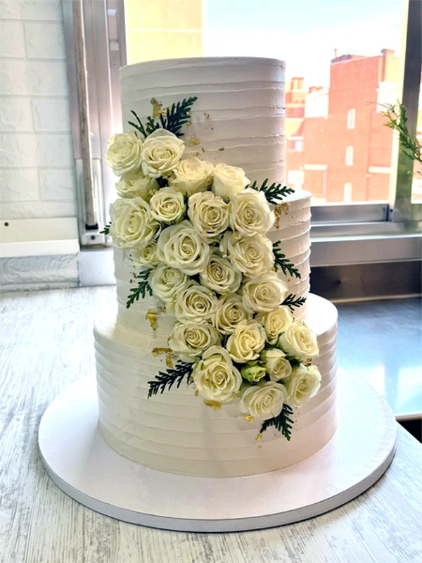 Wedding Cake White Floral Elegance - Three Tiers of Pure Sophistication.