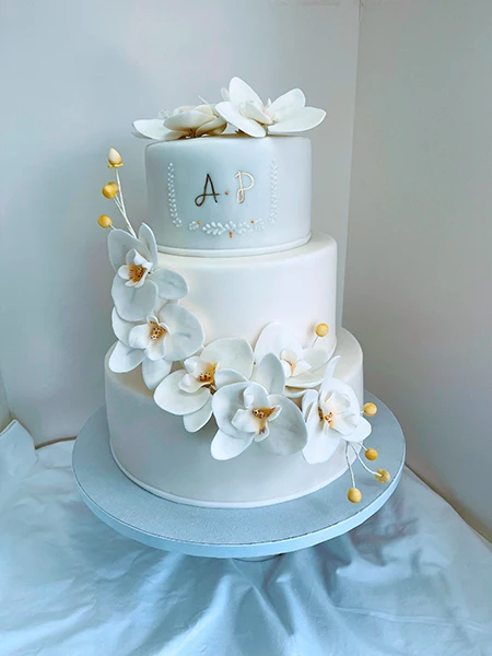 Two Tier Wedding Cake with Fondant Flowers.
