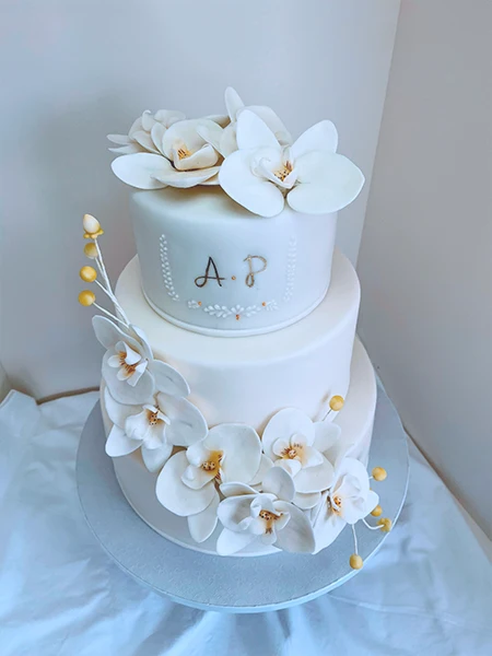 Two Tier Wedding Cake with Fondant Flowers.