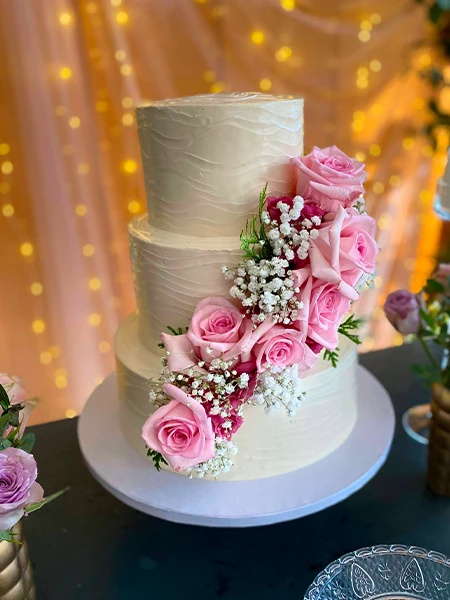 Three Tier Wedding Cake with Natural Flowers - Pink Elegance.