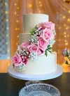 Three Tier Wedding Cake with Natural Flowers - Pink Elegance.