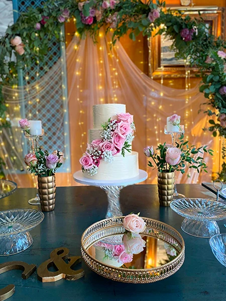 Three Tier Wedding Cake with Natural Flowers - Pink Elegance.