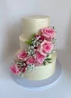Three Tier Wedding Cake with Natural Flowers - Pink Elegance.