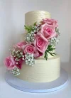 Three Tier Wedding Cake with Natural Flowers - Pink Elegance.