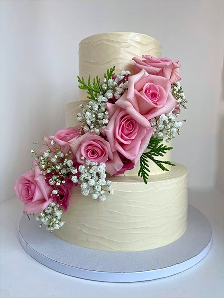 Three Tier Wedding Cake with Natural Flowers - Pink Elegance.
