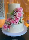 Three Tier Wedding Cake with Natural Flowers - Pink Elegance.