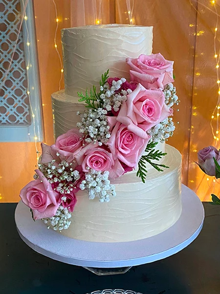 Three Tier Wedding Cake with Natural Flowers - Pink Elegance.