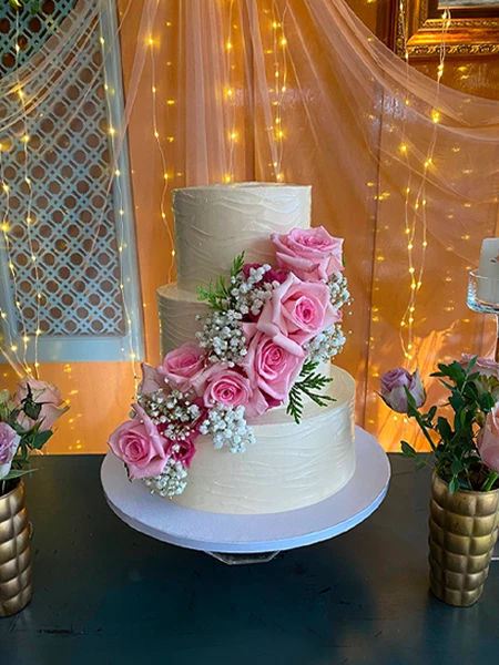 Three Tier Wedding Cake with Natural Flowers - Pink Elegance.