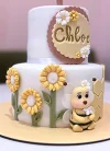 Tarta Abejita con Girasoles de Dos Pisos – Decoración Floral en Fondant